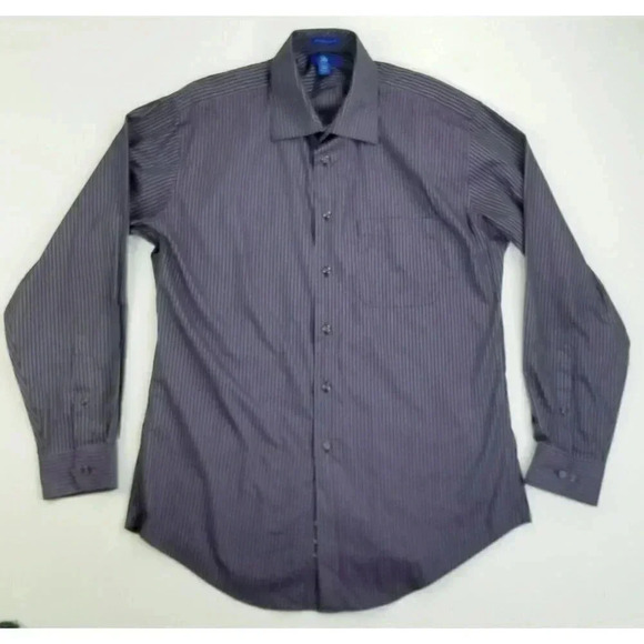 Egara 16.5 34-35 Men's Plum White Stripe Long Sleeve Spread Collar Non Iron Slim - Picture 1 of 9